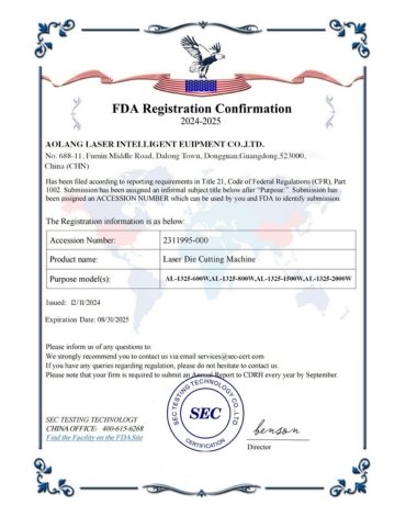 The USA FDA Registration Certificate
